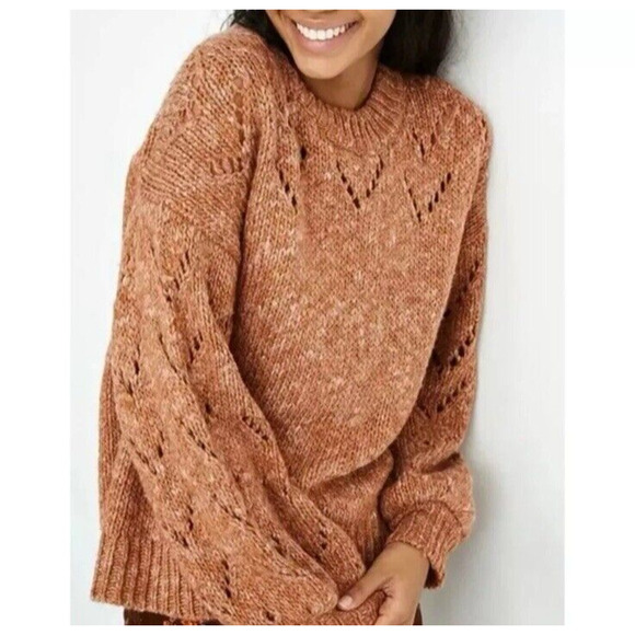 MADEWELL Pointelle Bubble Sleeve Wool Blend Oversized Sweater Acorn Brown Sz S - Picture 4 of 10